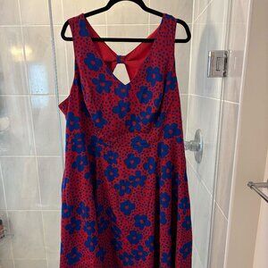 ModCloth Red & Blue Floral Fit & Flare Dress Size 2X